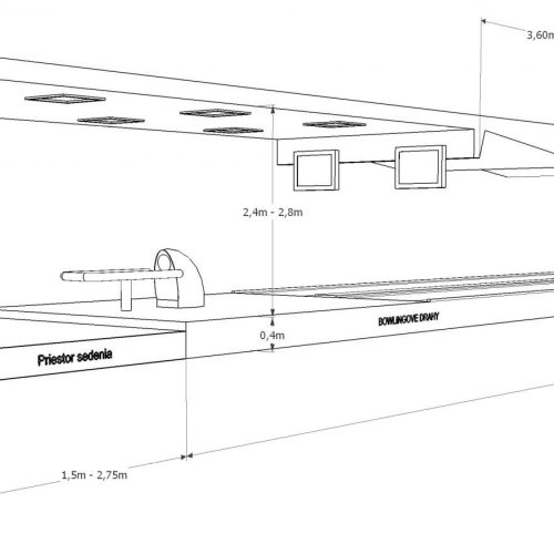 nákres konštrukcie, technický nákres bowlinvoej dráhy